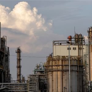Warehouse stacks of steel beams and plates for industrial supply
