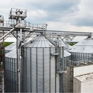 Stacked steel plates and sheets in warehouse inventory